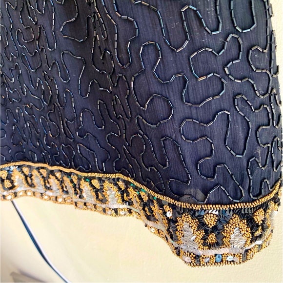 Vintage Beaded Cocktail Dress, 100% Black Silk, Beads & Sequins,by L Kazar,NY,2X - Picture 4 of 14